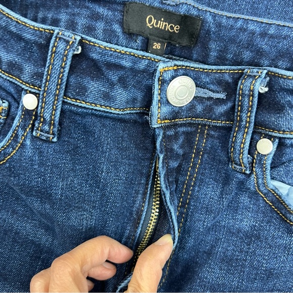 Quince Stretch High Rise Wide Leg 32” in Blue Dark Wash Size 26 - Picture 5 of 11